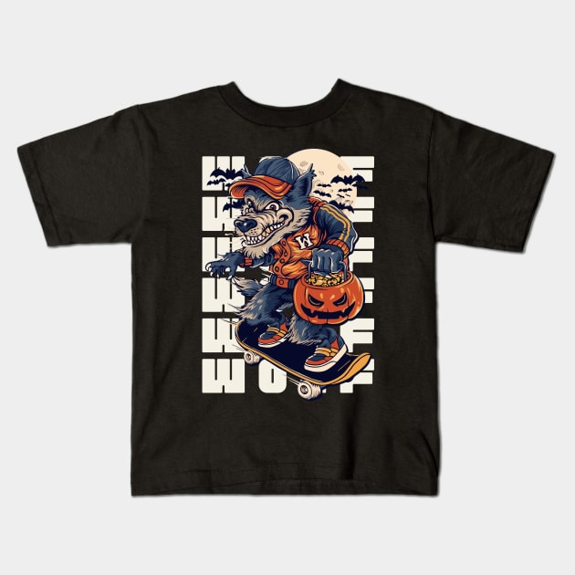 Halloween Wolf Kids T-Shirt by attire zone